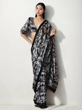 Chinon Digital Print Ready To Wear Saree With Blouse Piece-MWB-VP5015-BLACK